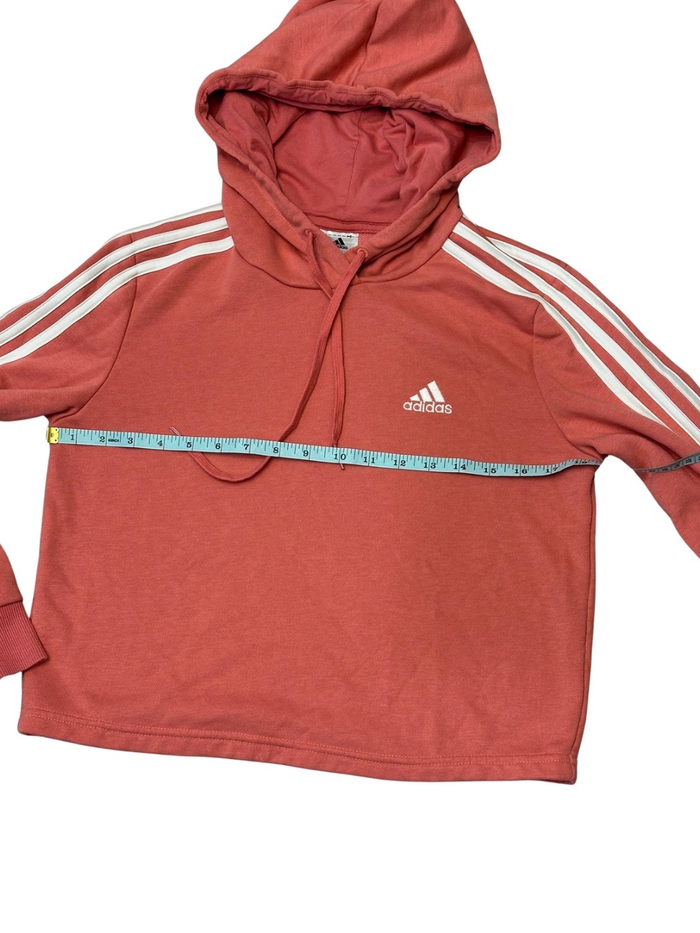 Adidas Cropped Hoodie XS Hazy Rose Pink 3-Stripes Athleisure Sweatshirt - Picture 9 of 11